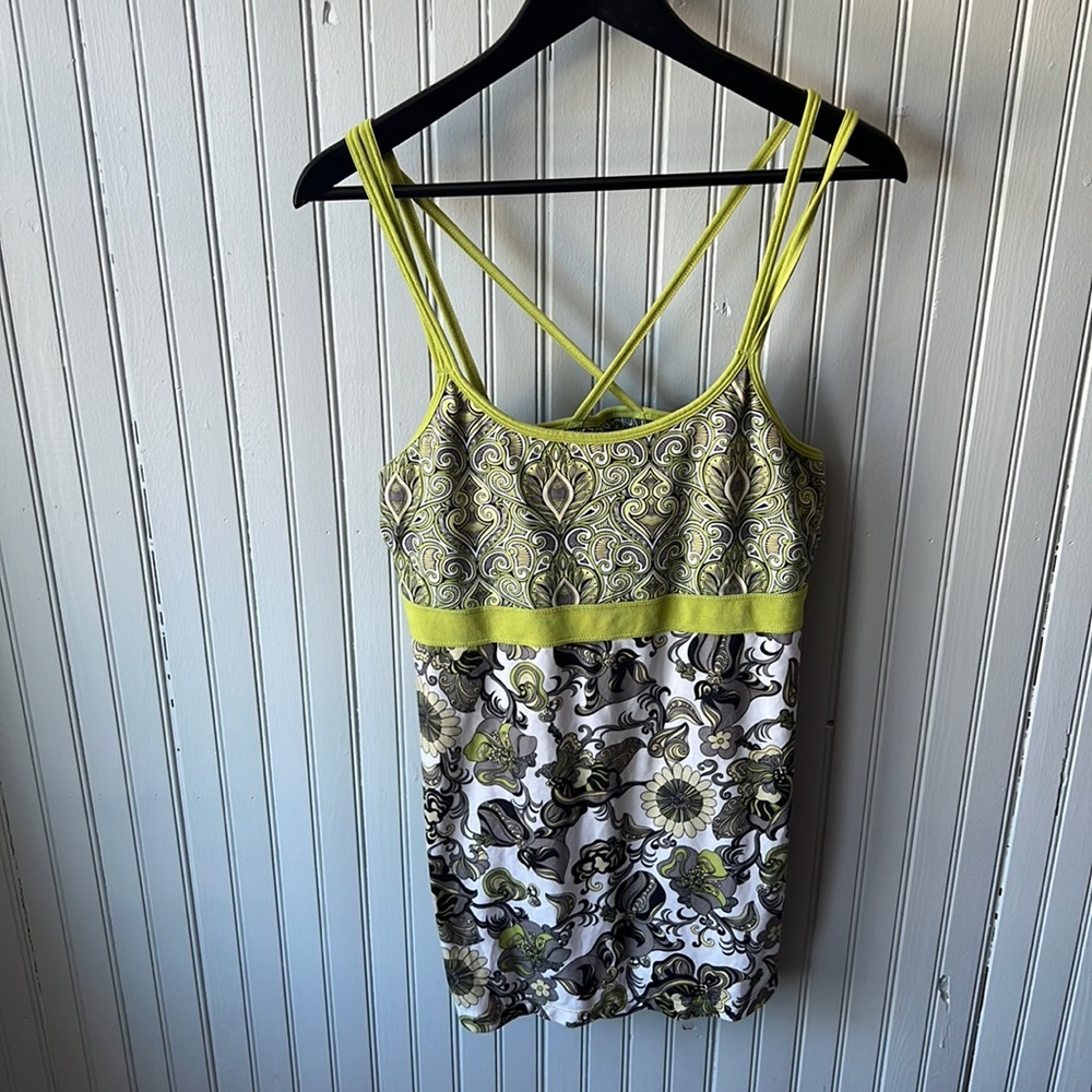 prAna Lime Print Workout KALEY TUNIC TANK TOP Large